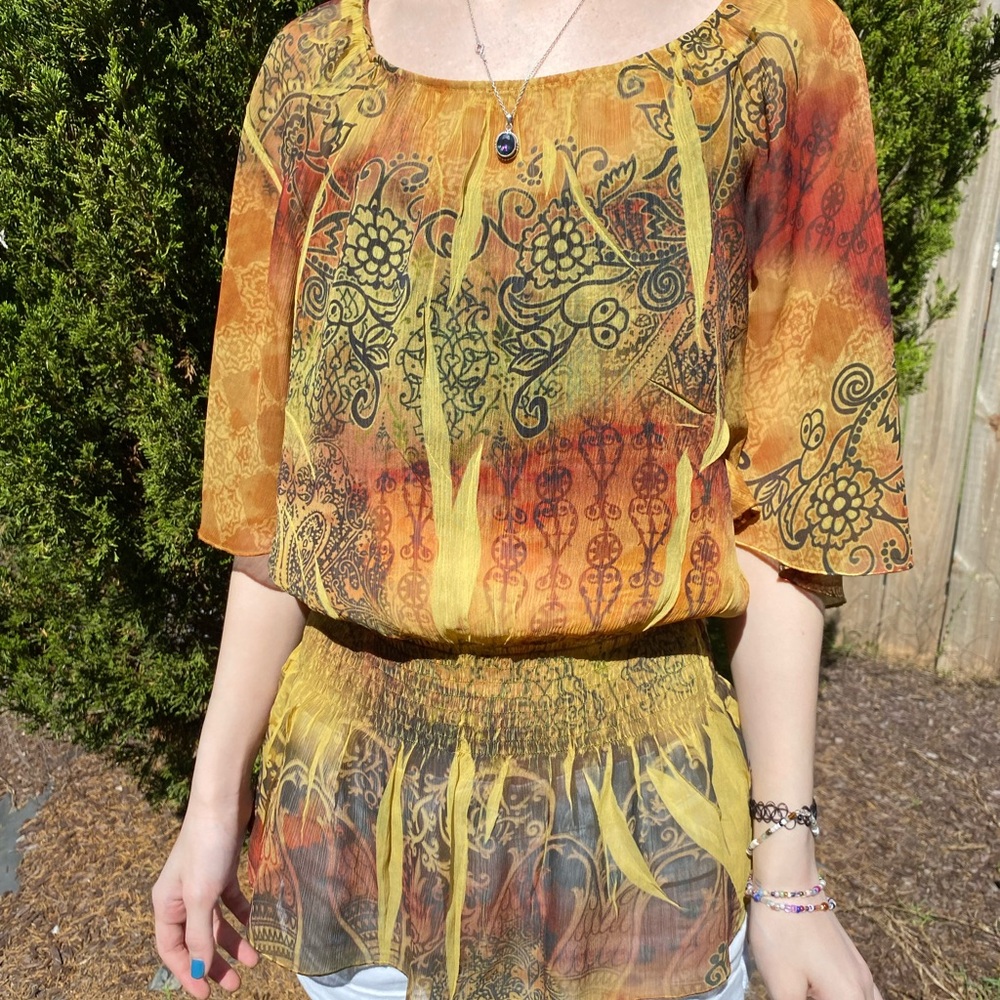 Sheer Y2K Fairycore Artsy Live & Let Live Size Small Boho Hippie Clinched Waist